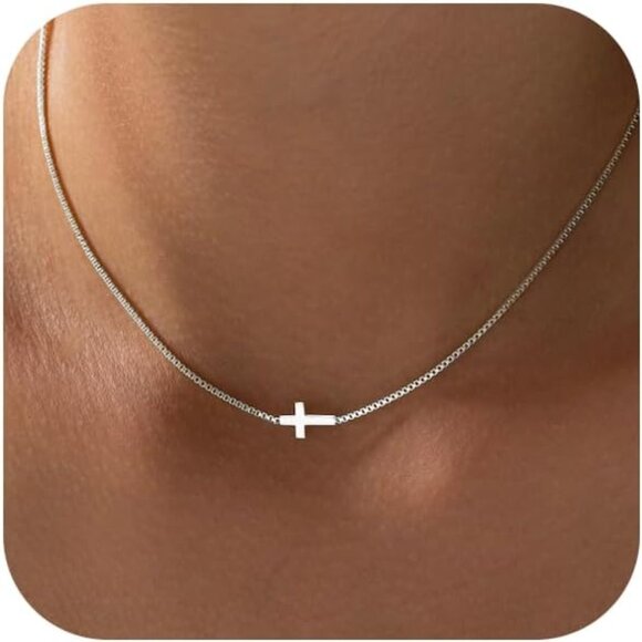 Cross Necklace Women Sterling Silver Gold Plated Faith Pendant Dangle Chain - Picture 1 of 9